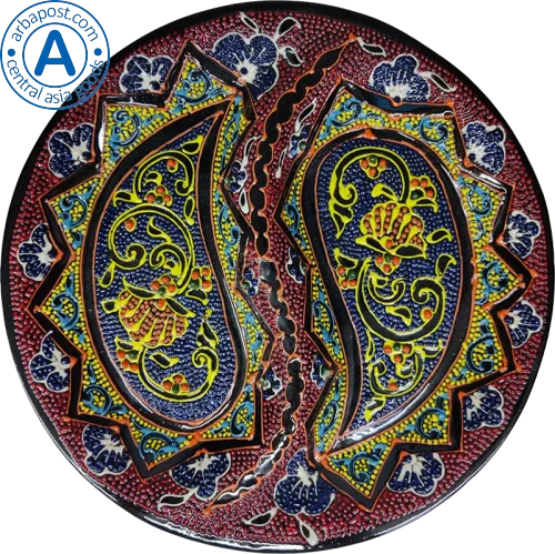 Altyn Adam plate made of ceramic, round, red-blue