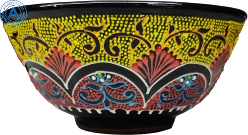 Altyn Adam bowl made of ceramic, round, yellow-black-red Altyn Adam bowl made of ceramic, round, yellow-black-red