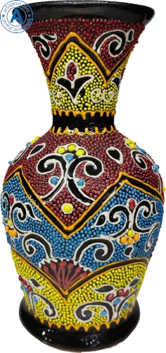 Altyn Adam jug made of ceramic, red-yellow-blue