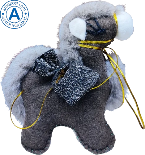 Zhibek Zholy donkey made of felt, brown with black bag
