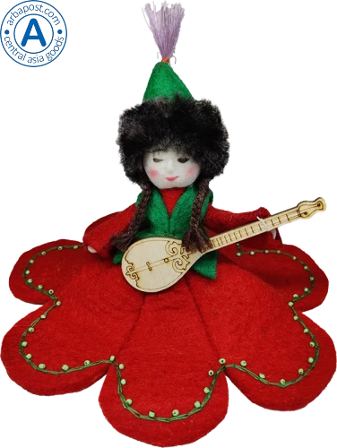 Altyn Adam doll, girl with dombra, red Altyn Adam doll, girl with dombra, red
