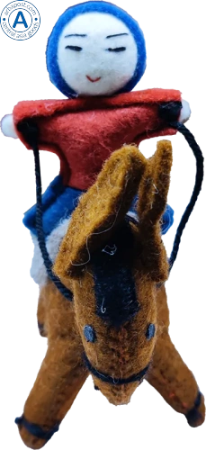 Zhibek Zholy donkey with humans made of felt, brown photo 2 Zhibek Zholy donkey with humans made of felt, brown photo 2