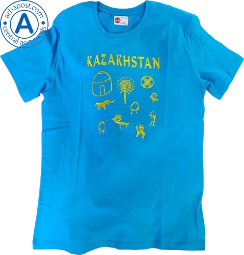 Altyn Adam t-shirt, Kazakhstan, blue with yellow pattern Altyn Adam t-shirt, Kazakhstan, blue with yellow pattern