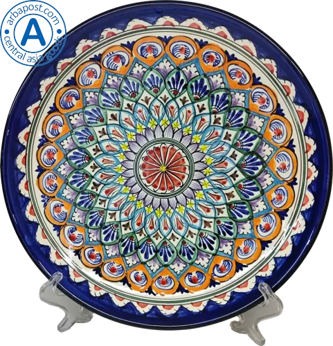Altyn Adam plate made of ceramic, round, blue-yellow, large Altyn Adam plate made of ceramic, round, blue-yellow, large