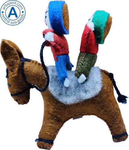 Zhibek Zholy donkey with humans made of felt, brown photo 4 Zhibek Zholy donkey with humans made of felt, brown photo 4