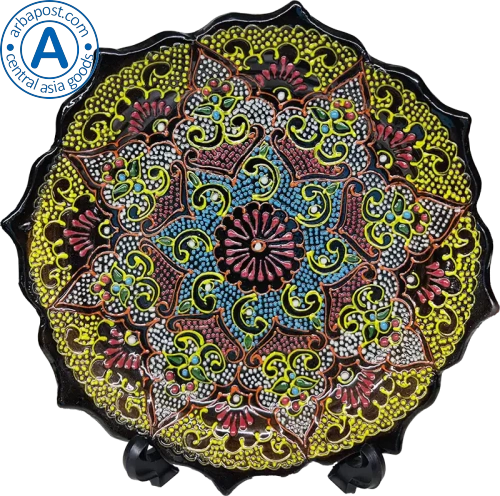 Altyn Adam plate made of ceramic, round, yellow-red-blue Altyn Adam plate made of ceramic, round, yellow-red-blue