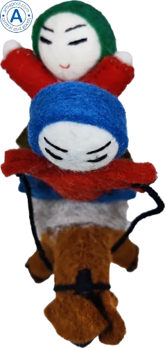 Zhibek Zholy donkey with humans made of felt, brown photo 3 Zhibek Zholy donkey with humans made of felt, brown photo 3